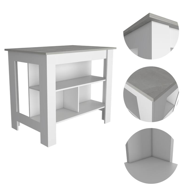 Cala Kitchen Island, Four Legs, Three Shelves