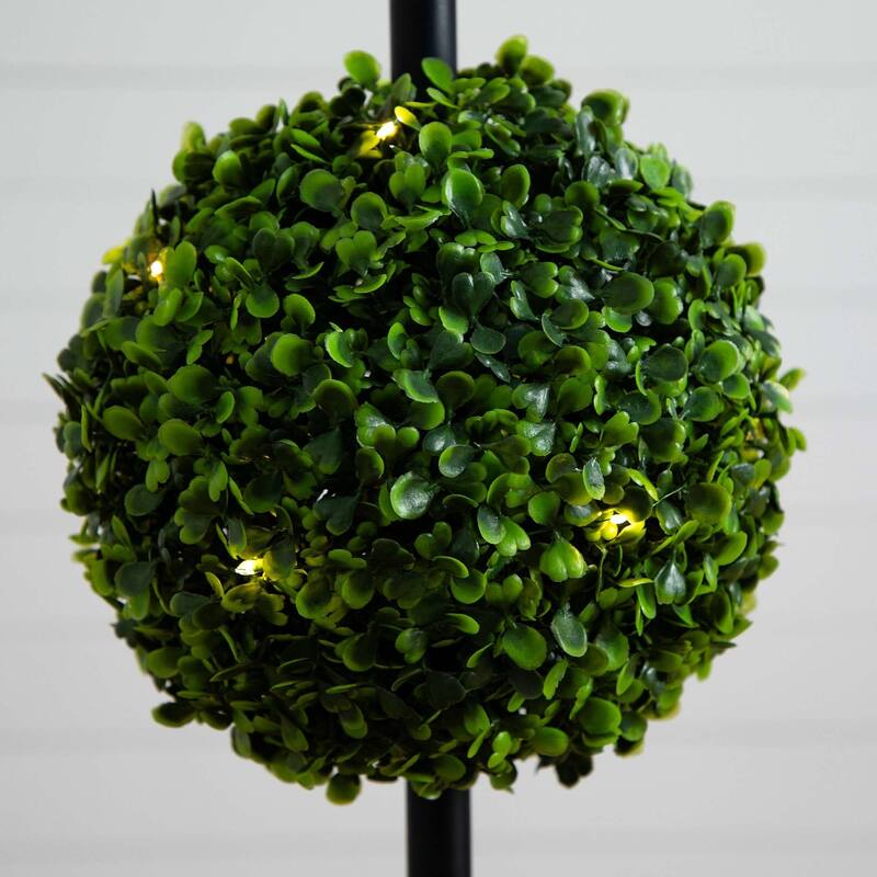 Potted Double Ball Artificial Boxwood Topiary Tree - 3.75' - Clear LED Lights