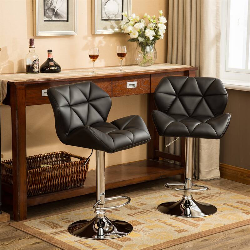 Contemporary Tufted Adjustable Height Hidraulic Bar Stools, Set of 2