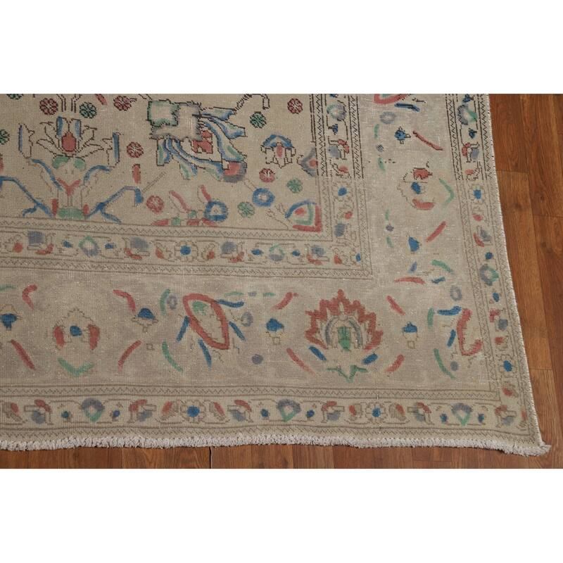 Hand Knotted Oriental 100% Wool Carpet Traditional All-Over Beige & Ivories Tabriz Area Rug - 12' 3'' X 9' 8''