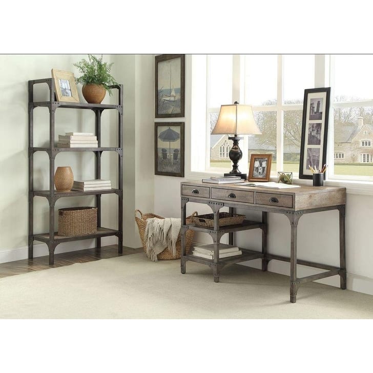 Acme Furniture Gorden Weathered Oak and Antique Silver Desk - Weathered Oak and Antique Silver