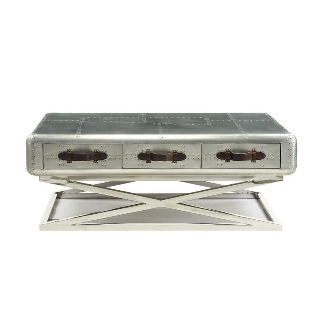 3 Drawers Coffee Table with Metal Base in Aluminum