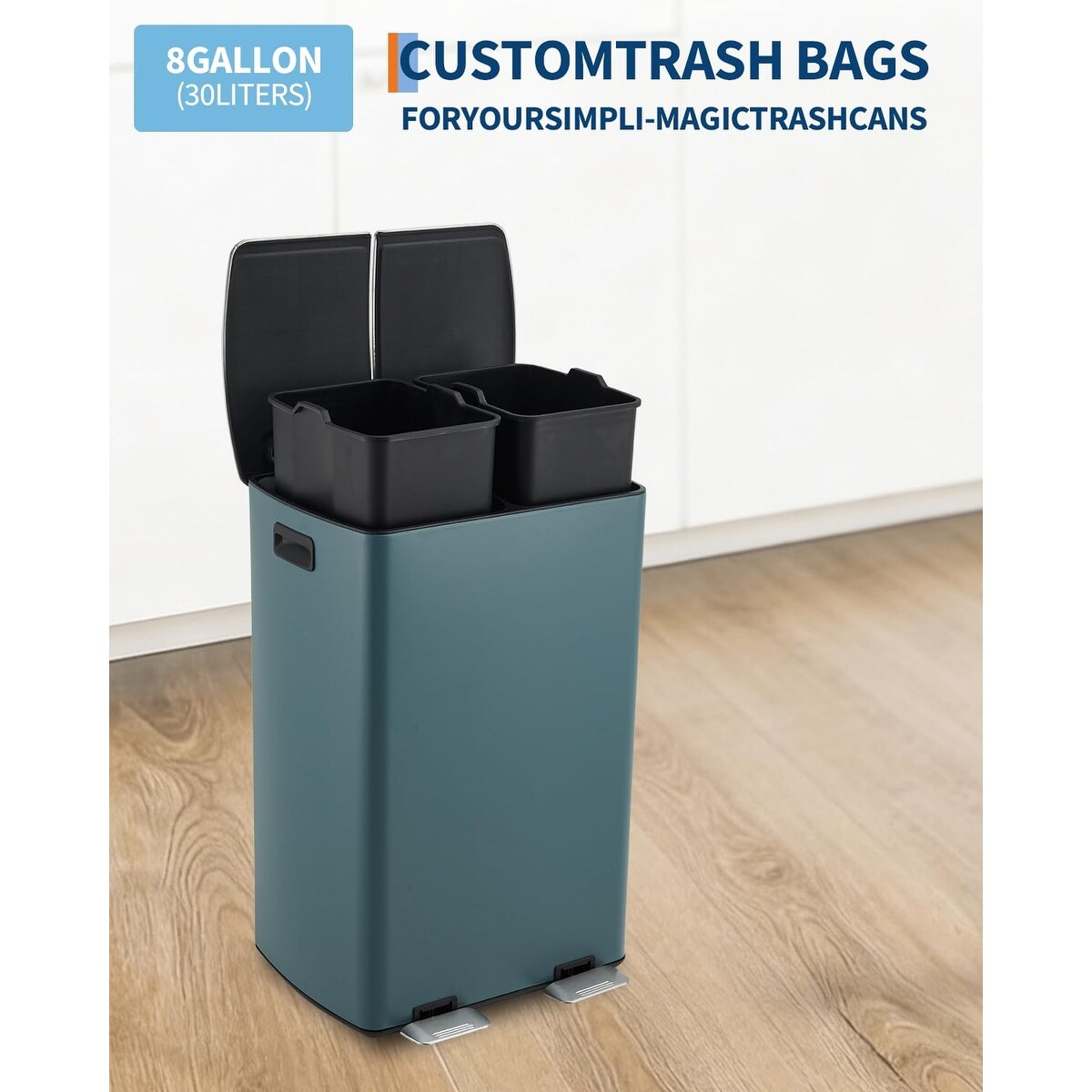Stainless Steel Recycling Bin, Dual Compartment, 60L/16 Gal