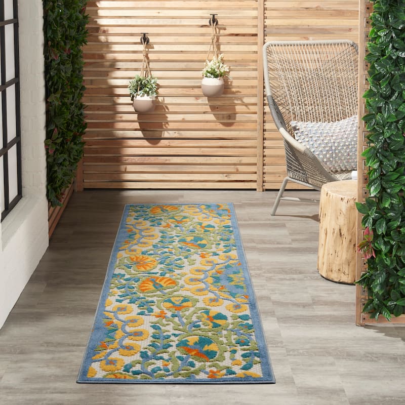 Nourison Aloha Modern Floral Vibrant Multicolored Indoor/Outdoor Area Rug - 2' x 6' Runner - Multicolor