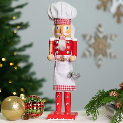 Baker with Rolling Pin Nutcracker Christmas Figure - 15" - White and Red