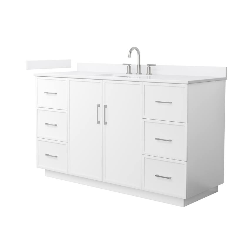 Wyndham Collection WCH7474-60S-QTZ-US3MXX Elan TK 60" Free Standing - White / White Quartz Top / Brushed Nickel Hardware