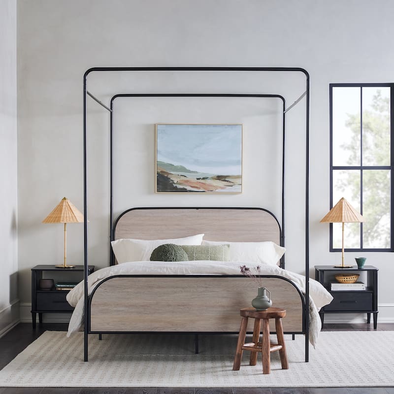 Middlebrook Designs Modern Curved Metal Queen Canopy Bed - Smoked Oak