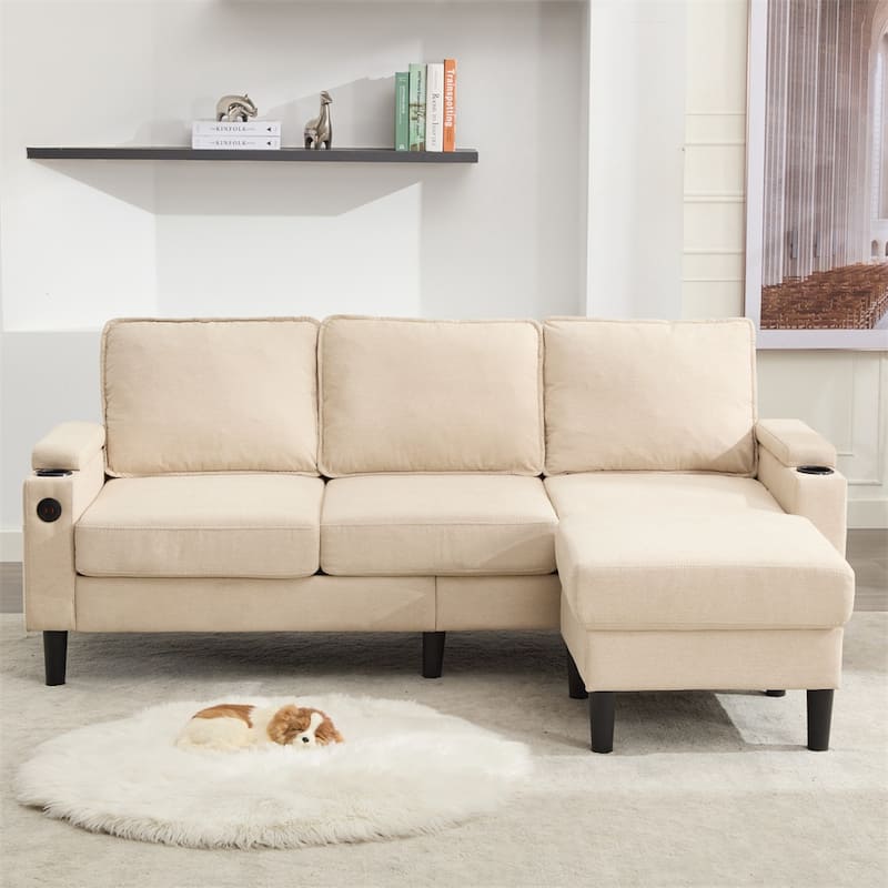 3 Seat L Shaped Sectional Sofa with Storage Ottoman and USB Port
