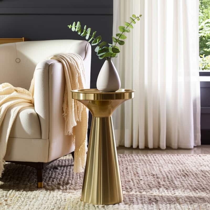 Metal Side Table Round Tray Top Tapered Base Narrow Accent - 20" Gold - 12" x 12" x 20"