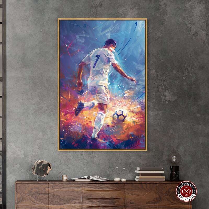 Notoriart Bold And Colorful Soccer Player Ii Framed Soccer 1 Piece Canvas Wall Art