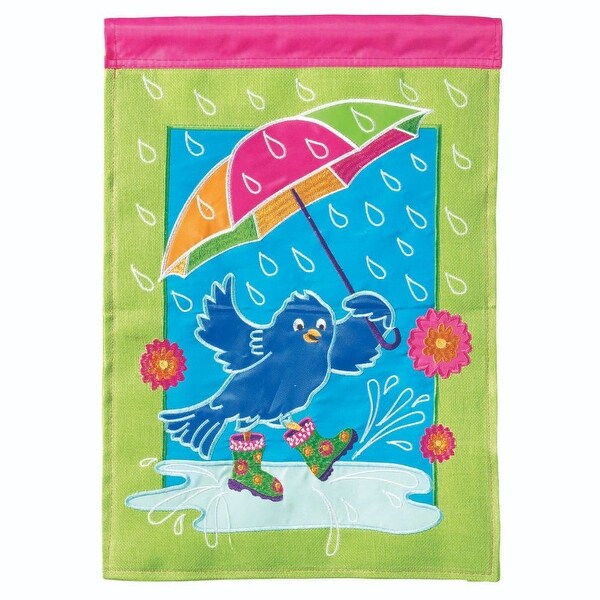 Pink and Green Birds in Rain Theme Rectangular Garden Flag 18" x 13" - N/A