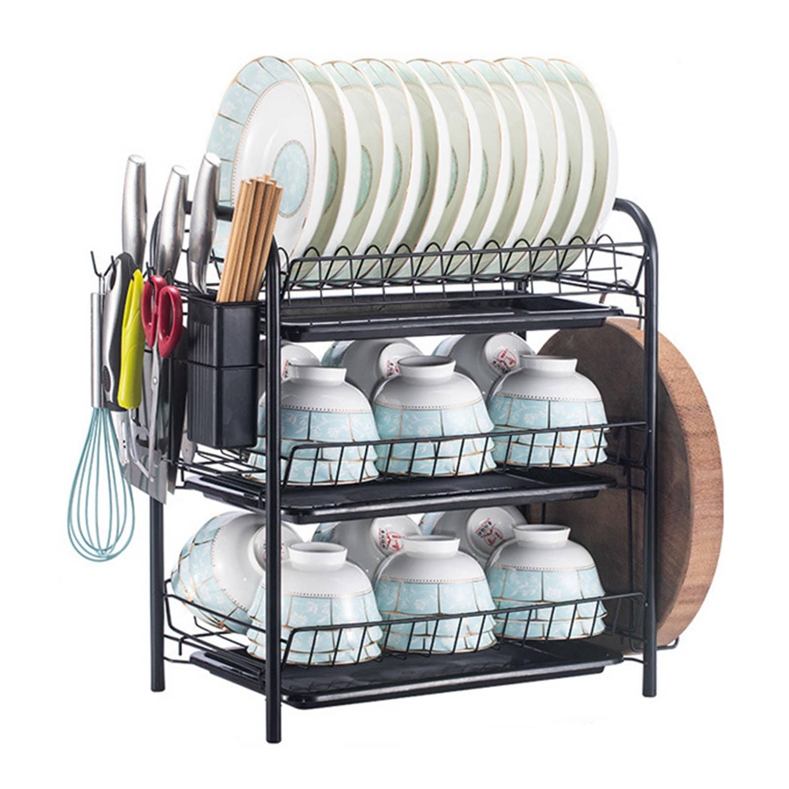 2 Tier Large Capacity Dish Rack with Tray Cutting Board Holder