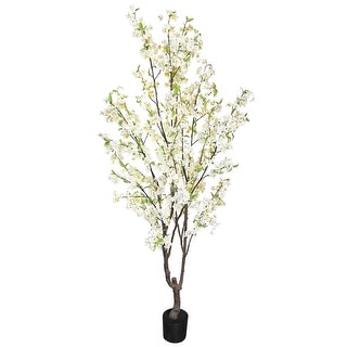 6.5ft Cream White Artificial Cherry Blossom Flower Tree Plant in Black ...