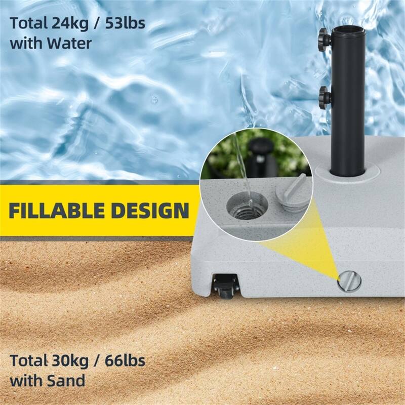 Gray Outdoor Umbrella Base with Wheels and Adjustable Knobs Heavy Duty PE and Steel Patio Parasol Stand