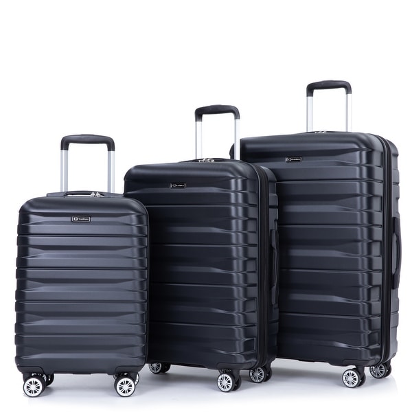 Black 3 Piece PC Expandable Luggage Sets,21/25/29inches Suitcase