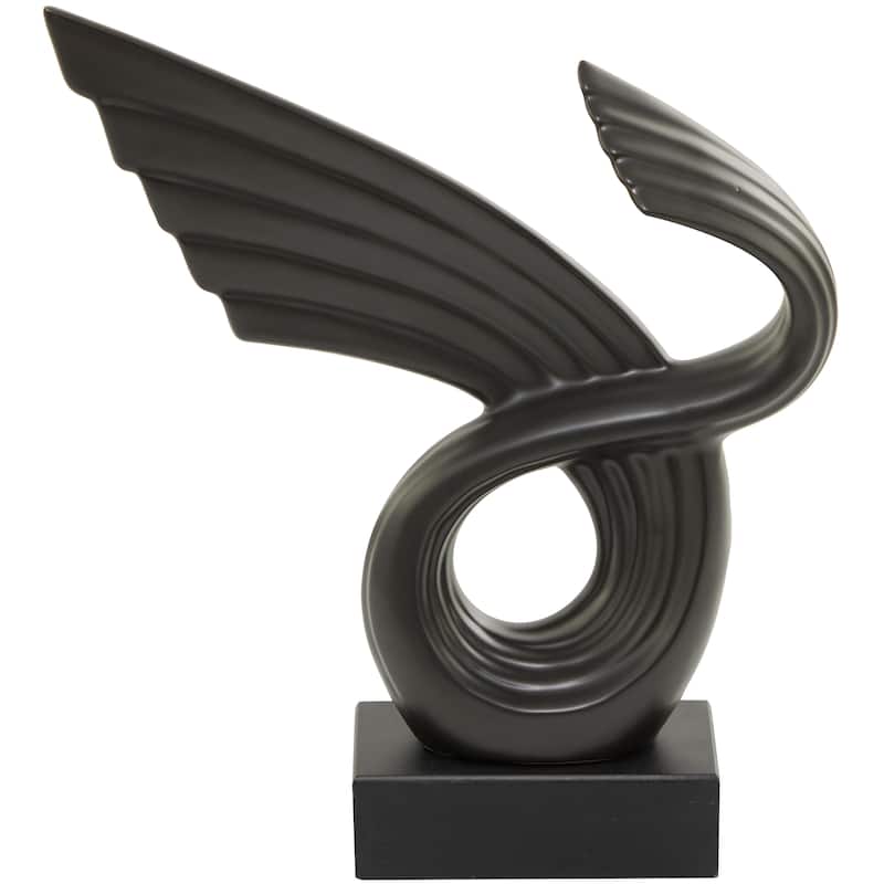 Black Polystone Wing Abstract Decorative Sculpture with Black Base