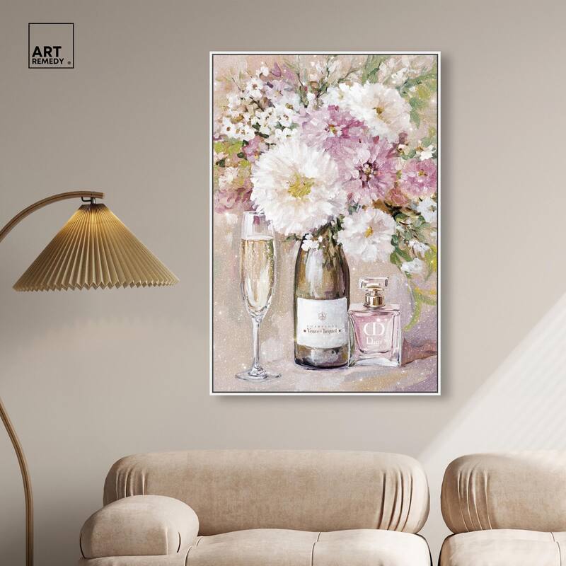 Light Floral Champagne Vase Canvas by Art Remedy