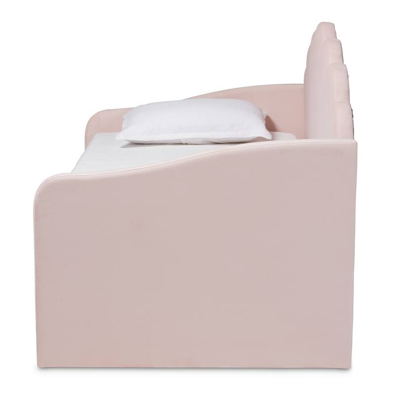 Velvet Daybed with Trundle - Twin Size Upholstered Daybed - Light Pink Fabric Daybed for Bedroom