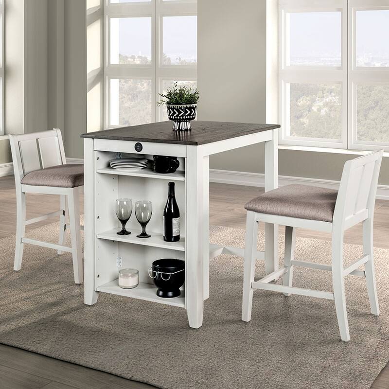3 Piece Wooden Counter Height Dining Set with USB Outlet