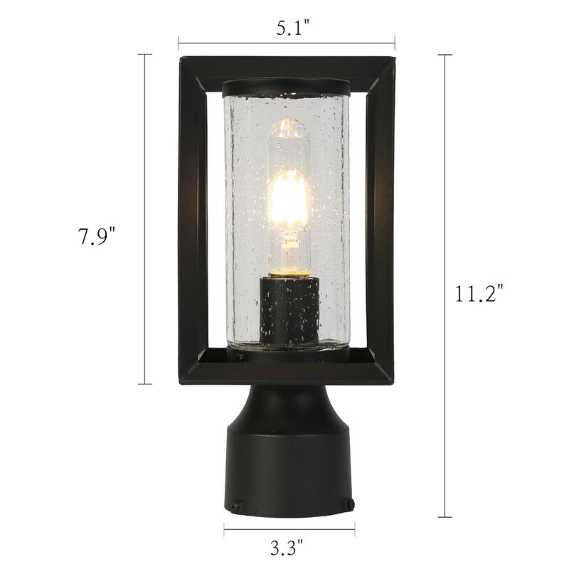 Modern Textured Black Cylinder 1-Light Outdoor Post Light Bubble Glass for Garage Porch - L 5.1"* W 5.1"* H 11.2"