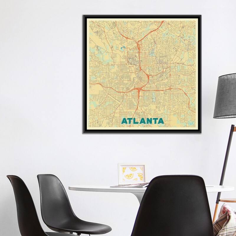 iCanvas "Atlanta Retro Urban Blueprint Map" by Hubert Roguski Framed Canvas Print