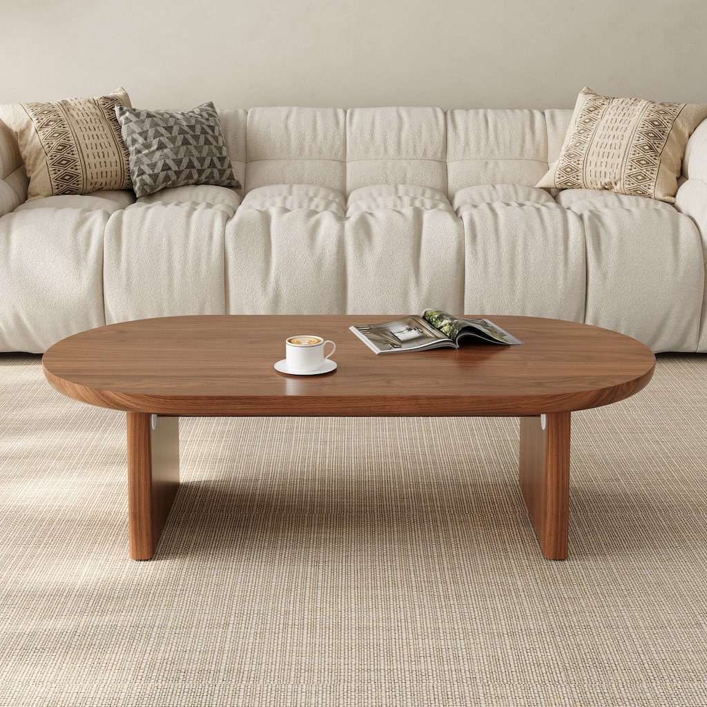 Mid - Century Modern Oval Coffee Table, 47.3” Walnut Wood Living Room Center Table, Stylish & Sturdy Accent Table
