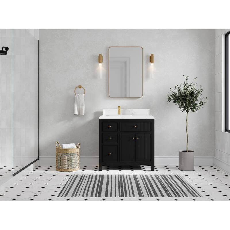 Willow Collections 36 in W x 22 in D Sonoma Left Offset Free Standing Reeded Bathroom Vanity with Countertop