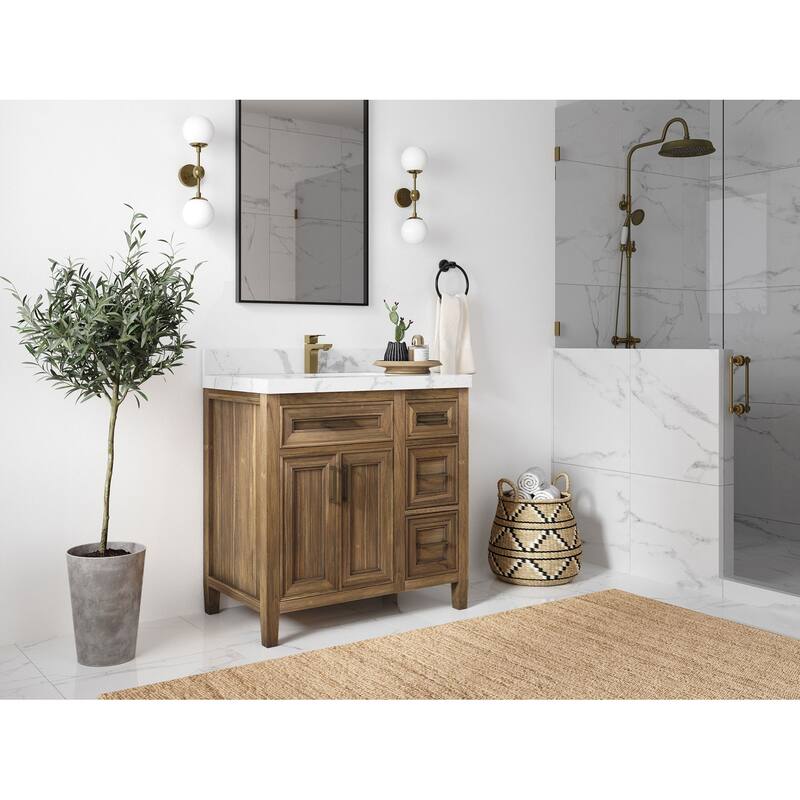 Willow Collections 36 in. W x 22 in. D Santa Monica Teak Bathroom Vanity Center with Countertop