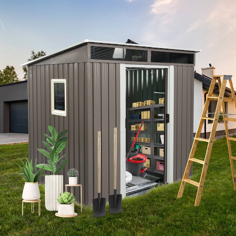 Outdoor Rust-proof Metal Storage Shed Garden Shed with Lockable Sliding Door, Weatherproof Tool Shed - Gray