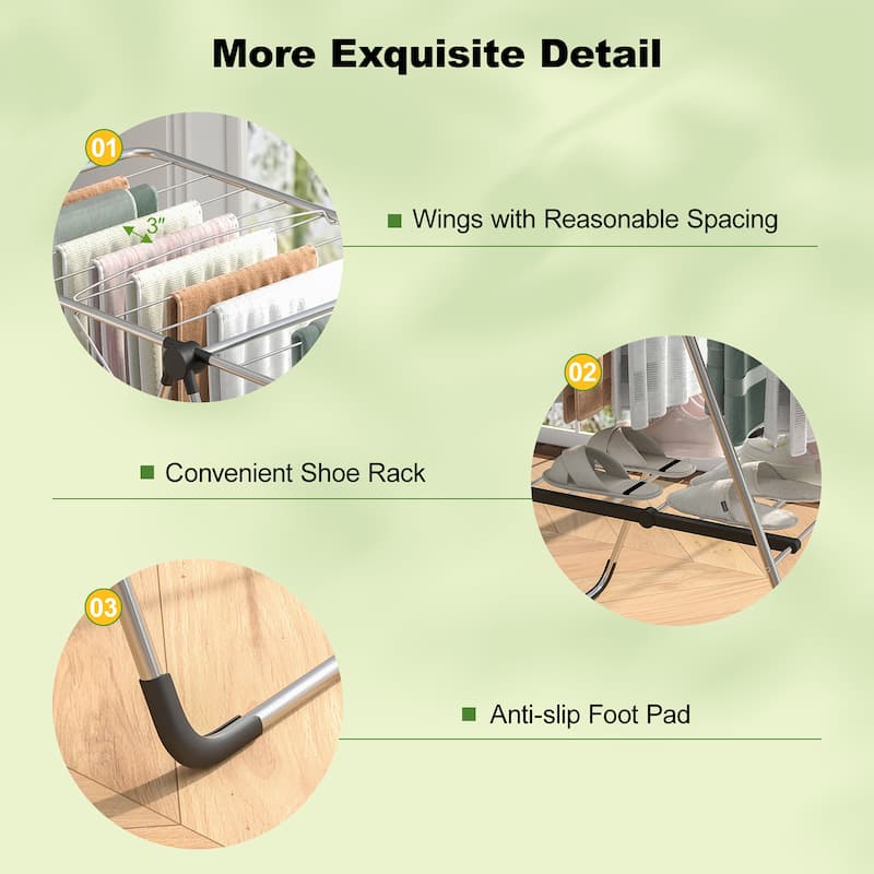 Gymax 2-Tier Laundry Drying Rack w/ Adjustable Wings Height Foot Pad
