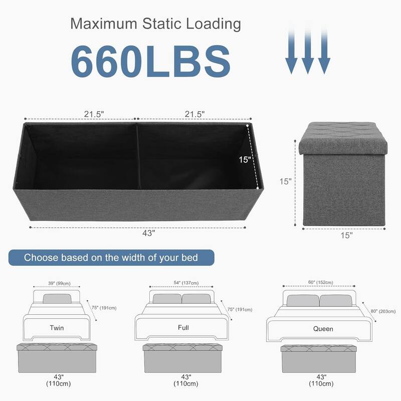 Folding Storage Ottoman Bench, Large End of Bed Storage Foot Rest Stools Ottoman Storage Chest with Padded Seat