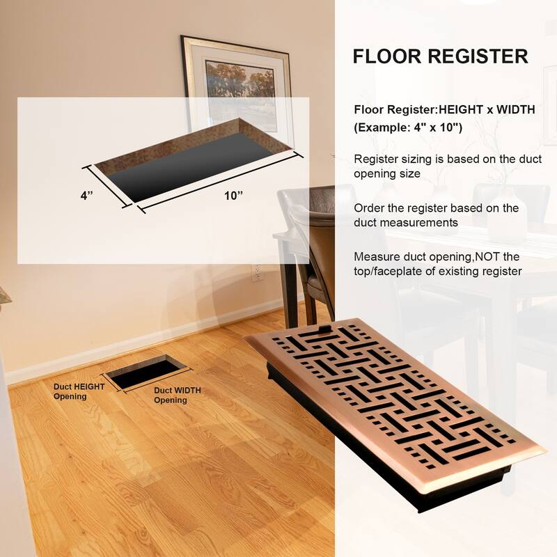 Akicon Check Design 4"x10" Floor Register with Trap Net