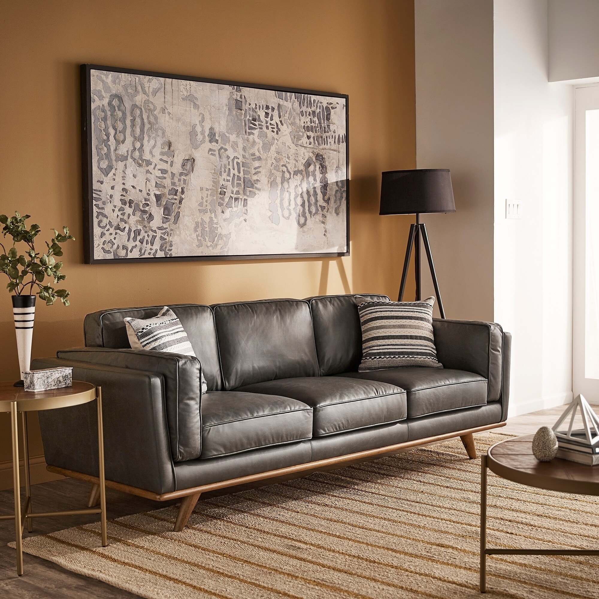 Strick & bolton del ray grey deals oxford leather sofa