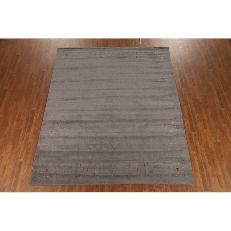 Hand Knotted Oriental 100% Wool Carpet Tribal Tribal Greys & Charcoal Gabbeh Area Rug - 10' 2'' X 8' 5''