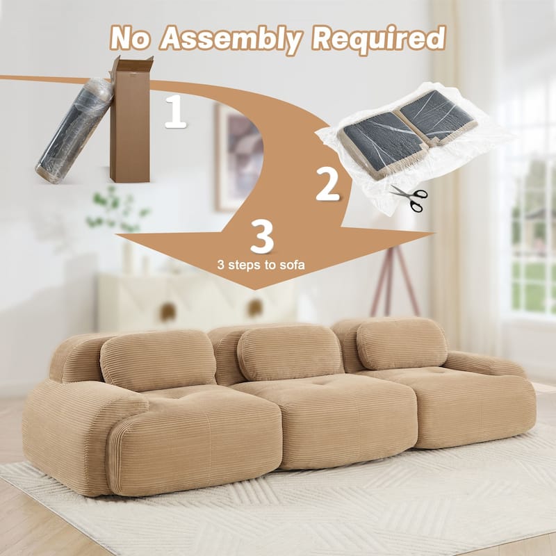 Rossetta 3-Seat Simplified Anti-Slip Style Premium Corduroy Fabric Modular Sectional Sofa with Curved Armrests