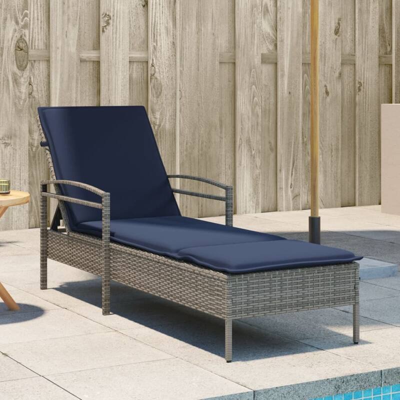 vidaXL Sun Lounger with Cushion Daybed Furniture Poly Rattan Brown/Gray/Black - 24.8" x 78.7" x 24.4"/28.3"/31.9" - Gray