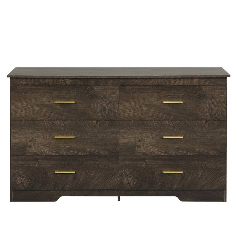 Modern Buffet Cabinet with 6 Storage Drawers and Gold Metal Handles for Dining Room, Living Room, Kitchen