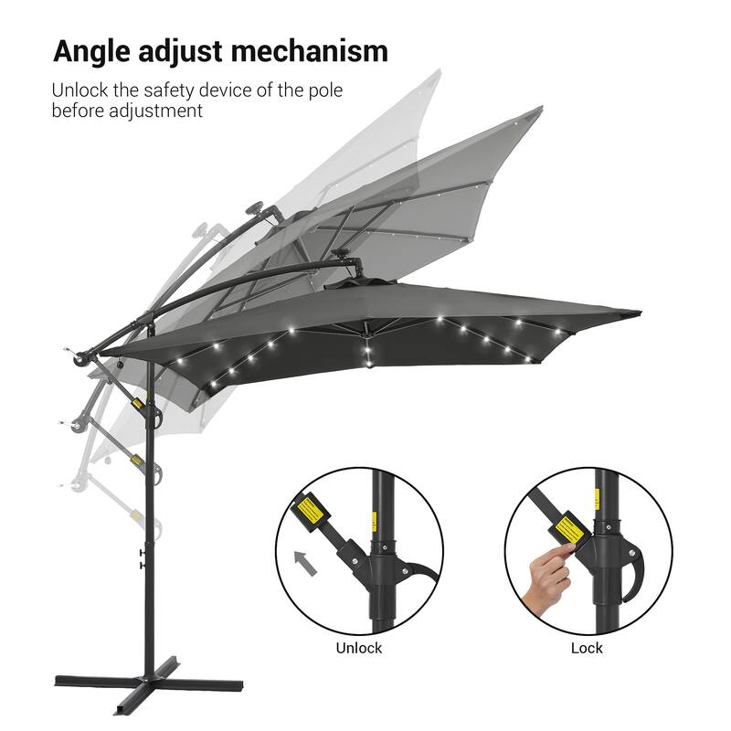 BONOSUKI Outdoor Umbrella,8.2x8.2ft Canopy Offset Umbrella With LED