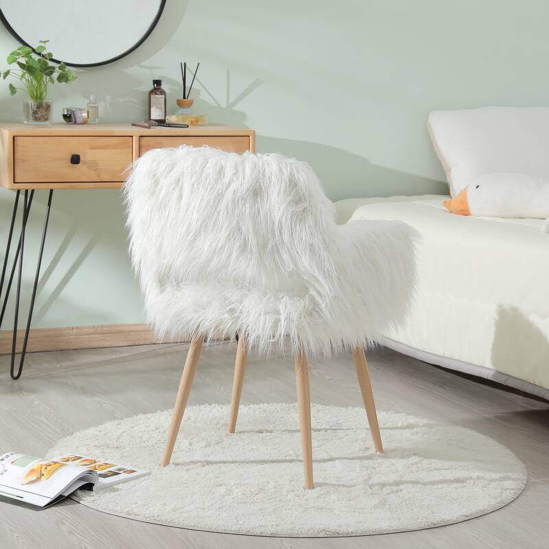 Faux Fur Upholstered Make-up Chair Side Dining Chair with Metal Leg