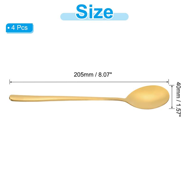 Long Handle Iced Tea Spoon, 4 Pcs 8" Stainless Steel Long Spoons - Gold Tone