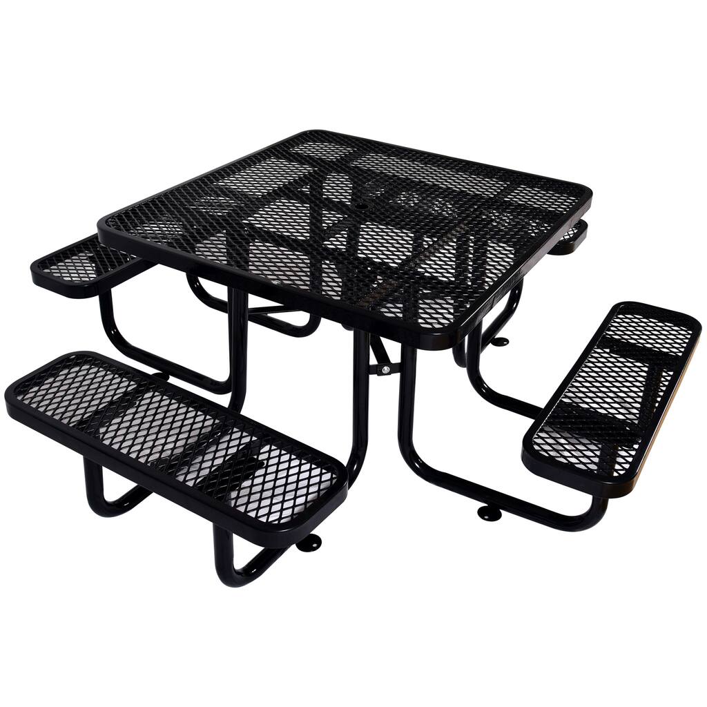 46" Outdoor Metal Square Picnic Table Heavy Duty Sturdy Steel Frame Picnic Table With Umbrella Hole For Garden Patio