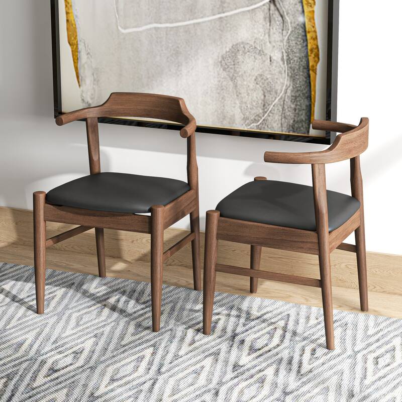 Zidane Mid-Century Vegan Leather Dining Chair in Black (Set of 2) - 0