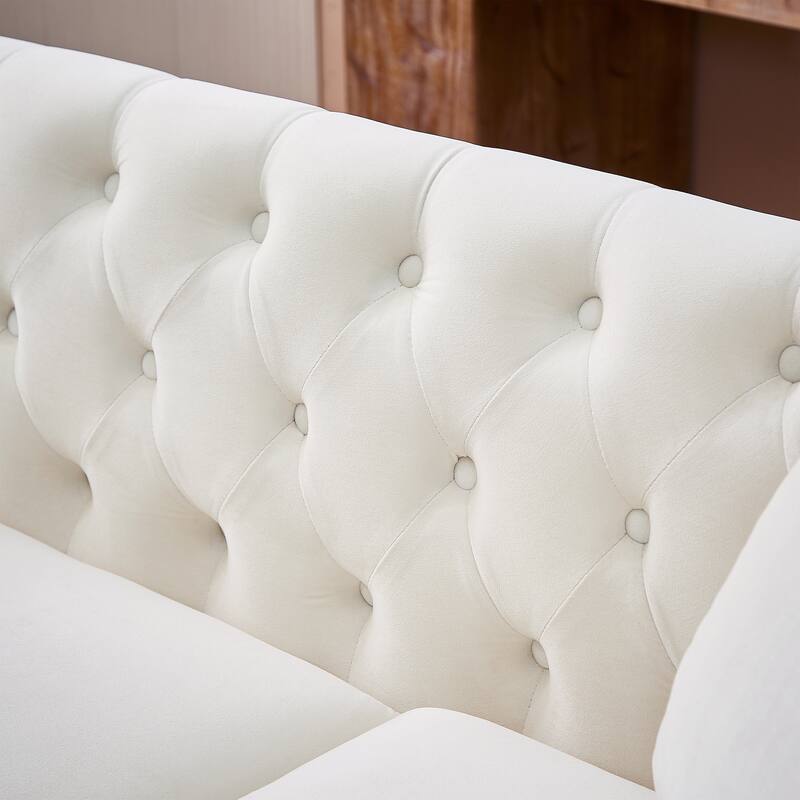 L-shape Corner Sectional Sofa with Button Tufted Back and 3 Pillows