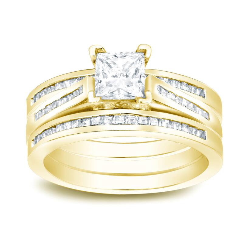 Auriya 1 3/4ctw Princess-cut Diamond Engagement Ring 3pc Set 14k Gold - Yellow - 9
