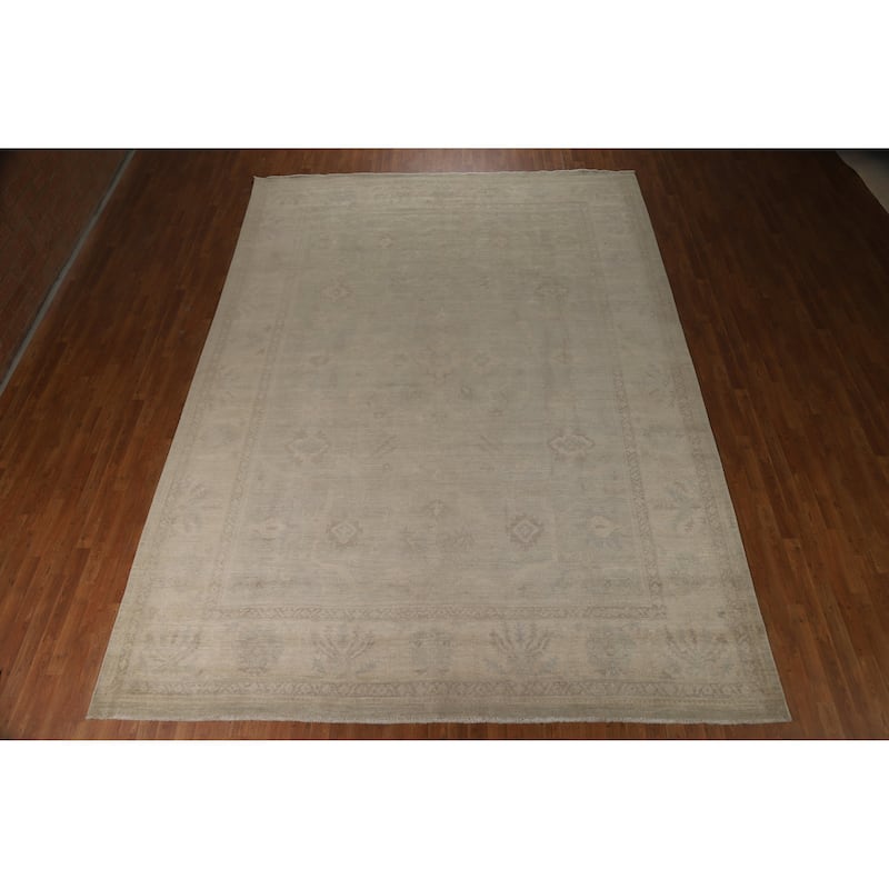 Vegetable Dye Oushak Turkish Large Rug Handmade Beige Wool Carpet - 10'0"x 13'9"