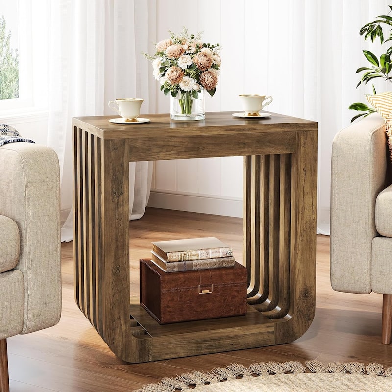 End Tables for Living Room, Narrow Farmhouse Side Accent Couch Table with Open Storage - 23.62" L x 11.81" W x 23.62" H
