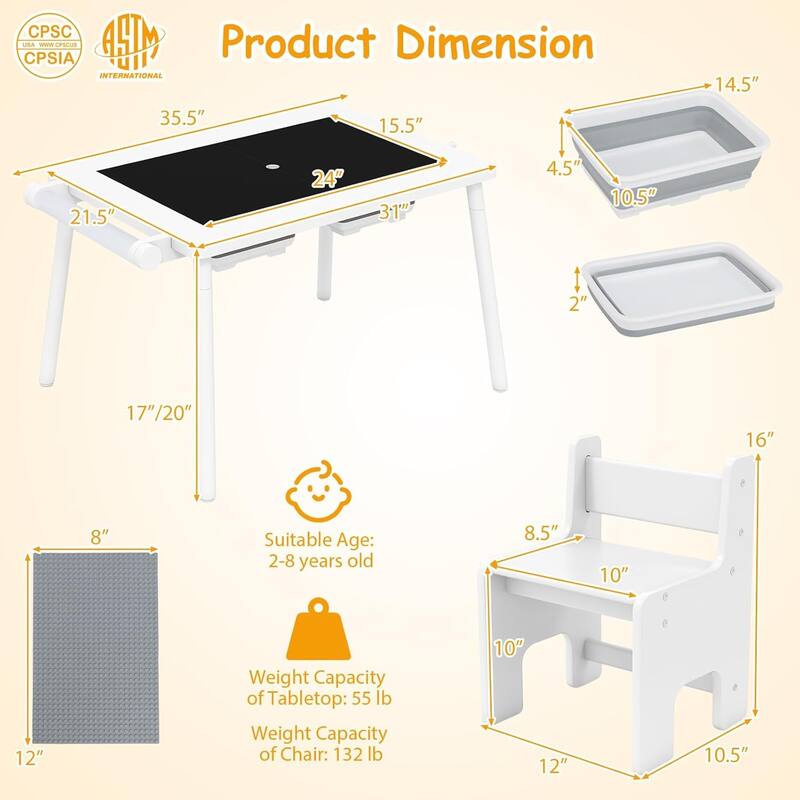 Wooden Sensory Table and Chair Set Sand & Water Activity Set for Kids