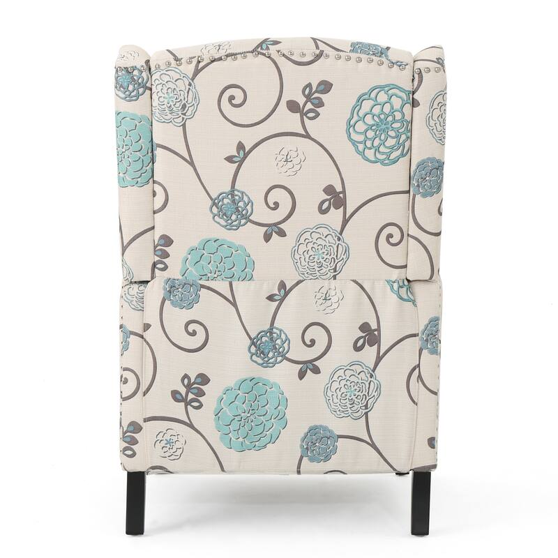 Pushback Recliner Chair, Modern Fabric Wingback Armchair with Nailhead Trim and Wood Legs, Classic Living Room Chair