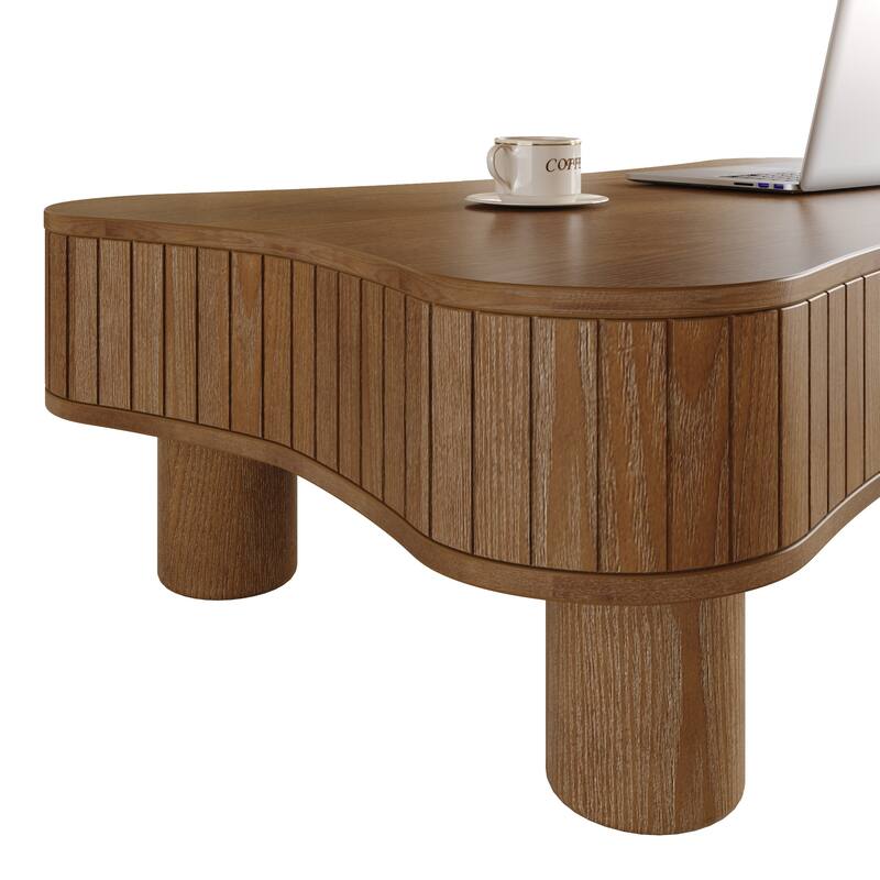 Lift Top Coffee Table for Living Room 42" Fluted Panel Hidden Storage, Silent Hydraulic Lift, Curved Safety Corners,Natural Wood