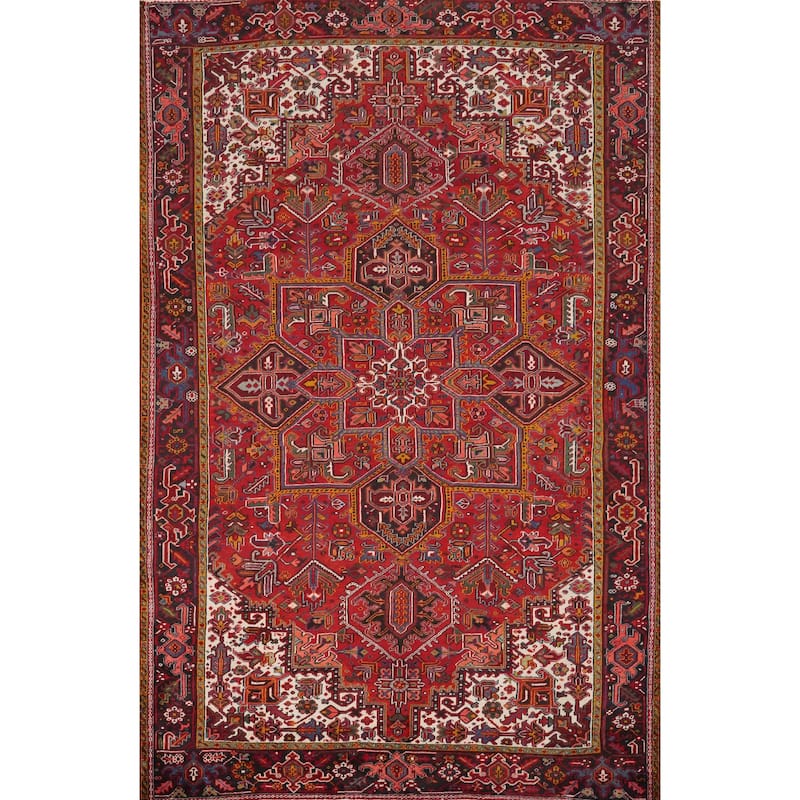Hand Knotted Oriental 100% Wool Carpet Traditional Medallion Red Heriz Area Rug - 12' 0'' X 9' 2''